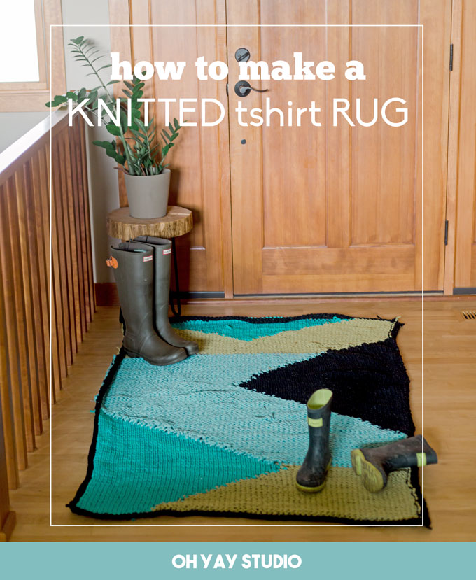 how to make a t-shirt rug, how to make a square t-shirt rug, how to make a yarn t-shirt rug, t-shirt yarn knitting, how to knit a rug, recycled t-shirt rug, no sew t-shirt rug, how to make a no sew rug 