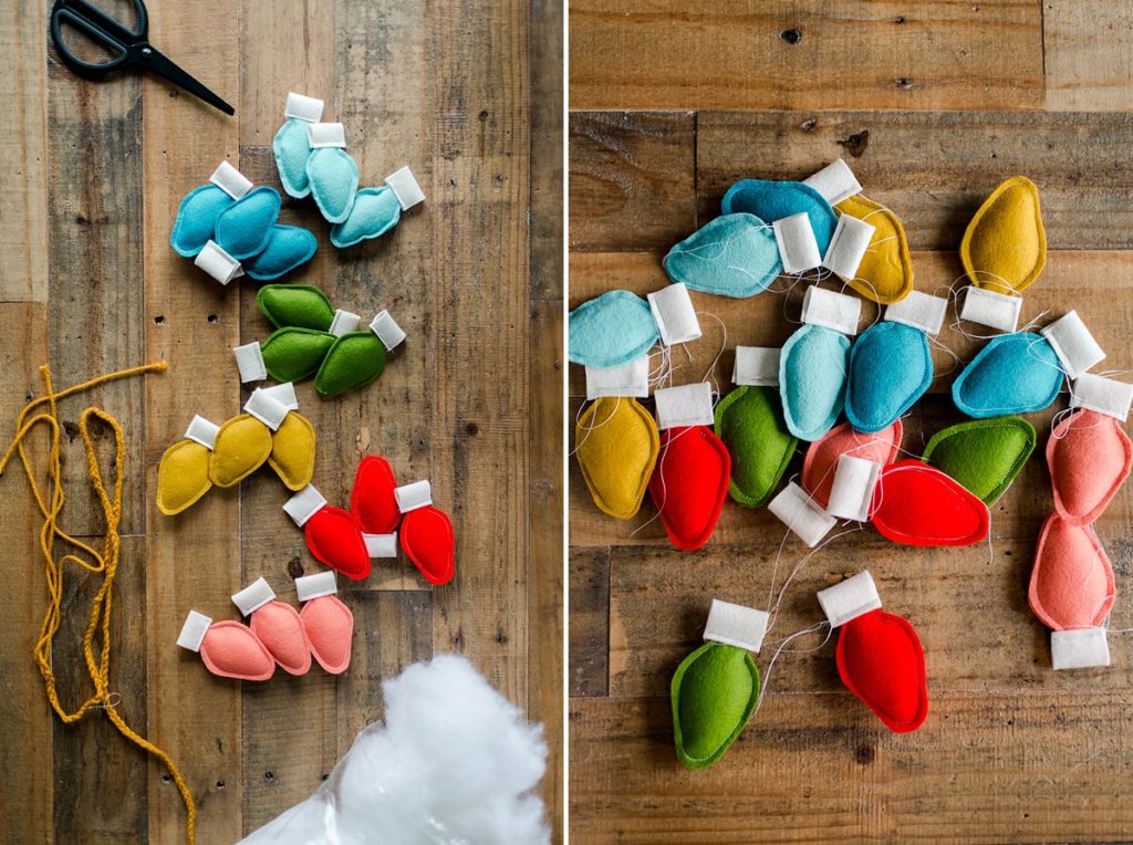 DIY felt christmas garland, DIY Christmas bulb ornaments, DIY christmas bulb garland, how to make a felt christmas garland,  DIY christmas garland ideas, christmas bulb DIY, christmas bulb decorating, colorful christmas garland, colorful christmas decor DIY