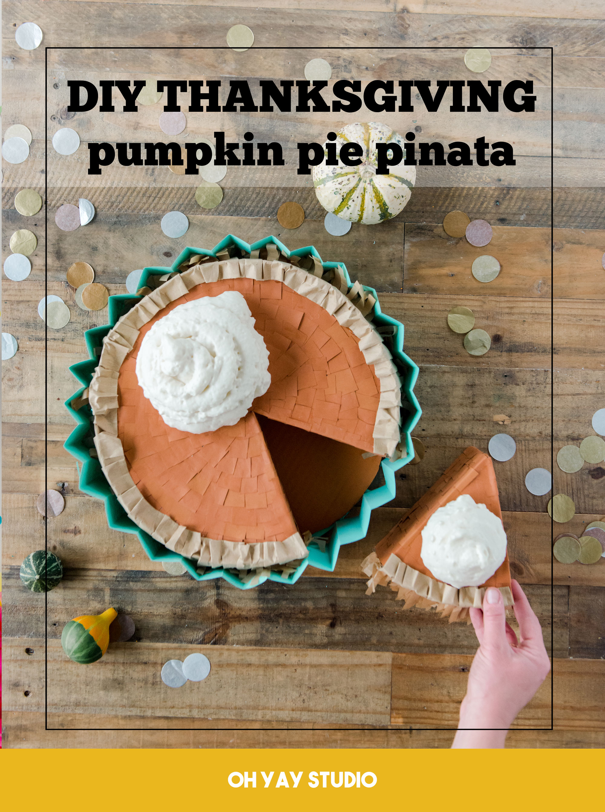 Pumpkin pie pinata, How to make a pumpkin pie pinata, Thanksgiving pinata, Thanksgiving party ideas, Friendsgiving pinata, Thanksgiving pie, Friendsgiving pie ideas, how to make a pinata, Pinata pie DIY