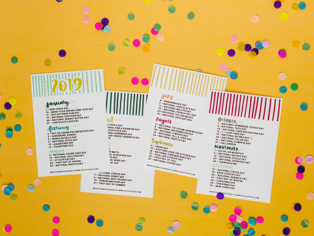 2019 everyday holiday printable calendar oh yay studio Color