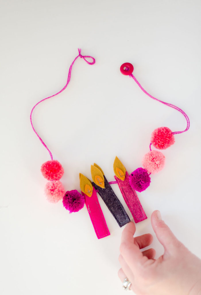 How to make a birthday necklace, fabric birthday necklace, DIY birthday necklace for kids, Easy birthday necklace pattern, Easy sewn birthday candles, oh yay studio pattern, oh yay studio sewing