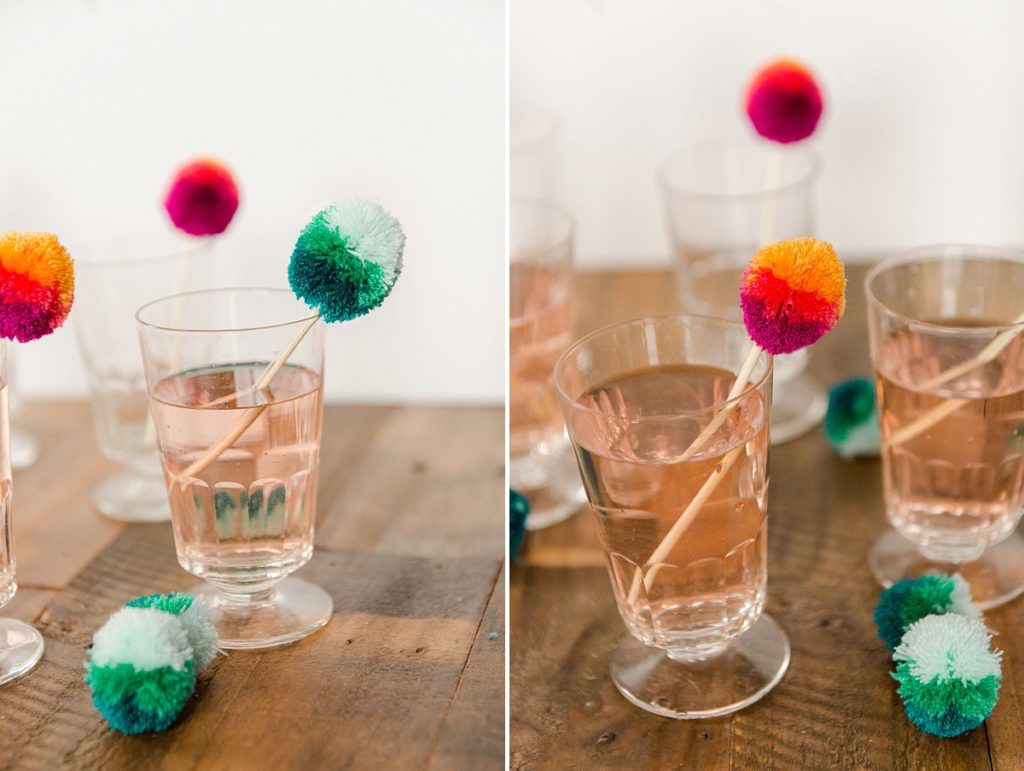 how to make poms, how to make easter egg poms, easter egg poms, easter egg brunch stir sticks, brunch decor, easy easter brunch decor, easter brunch ideas