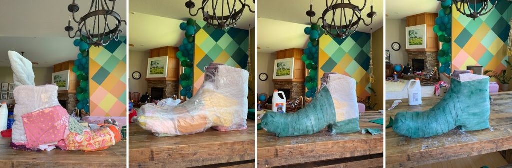 hunter boot costume, boot costume, how to make a hunter boot, fabric paper mache, how to fabric paper mache, paper mache out of fabric, easy costume DIY, handmade costume, handmade halloween