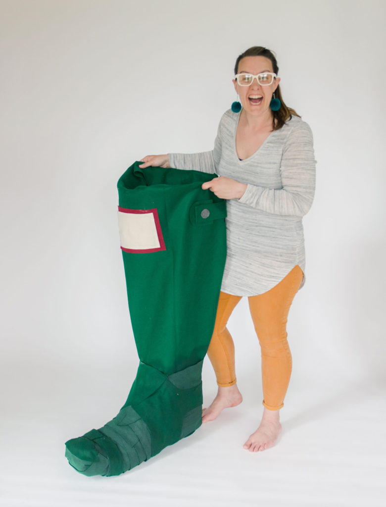 hunter boot costume, boot costume, how to make a hunter boot, fabric paper mache, how to fabric paper mache, paper mache out of fabric, easy costume DIY, handmade costume, handmade halloween