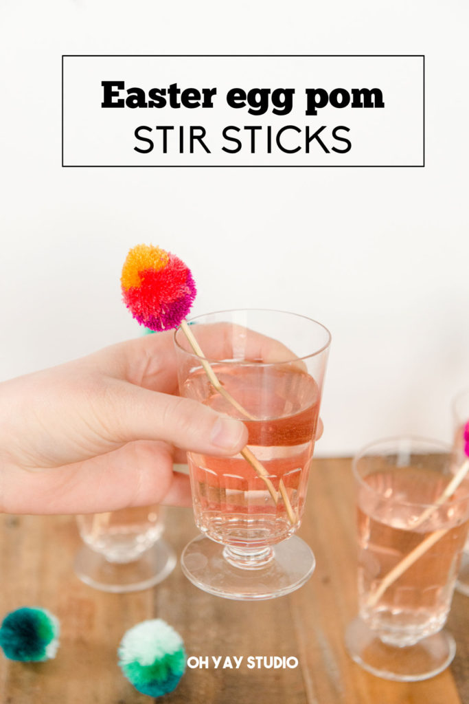 how to make poms, how to make easter egg poms, easter egg poms, easter egg brunch stir sticks, brunch decor, easy easter brunch decor, easter brunch ideas