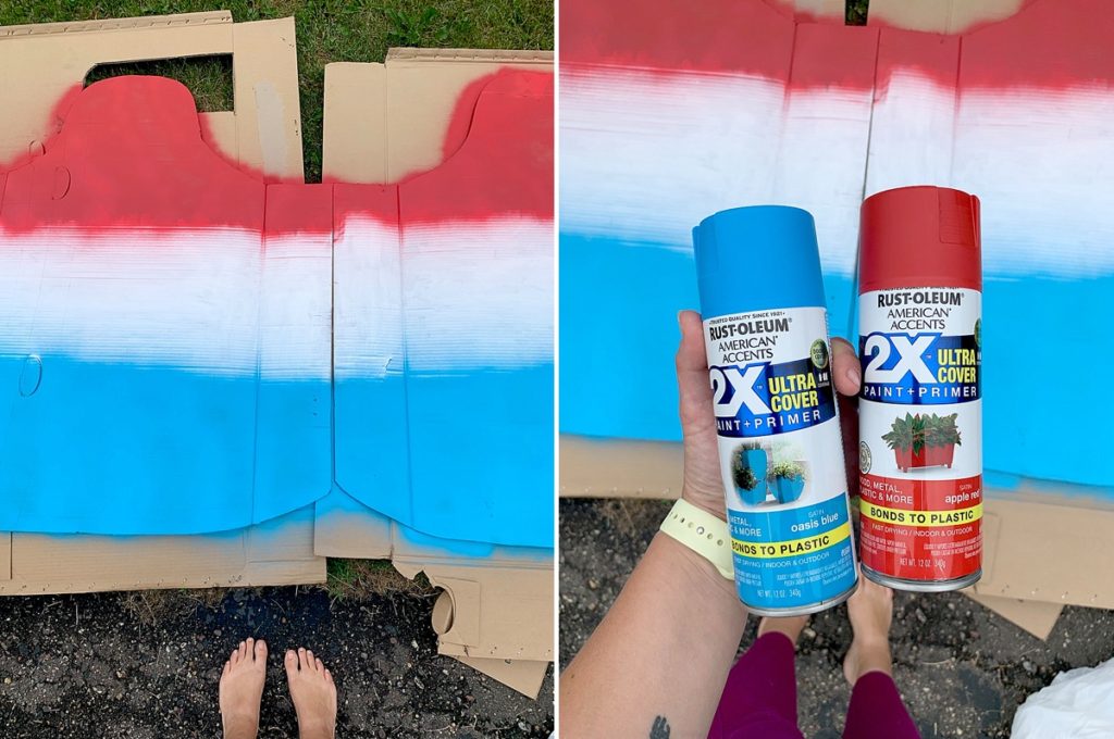 bomb pop costume, cardboard box costume, easy DIY costume,  summer costume, 4th of july costume, 4th of july parade idea