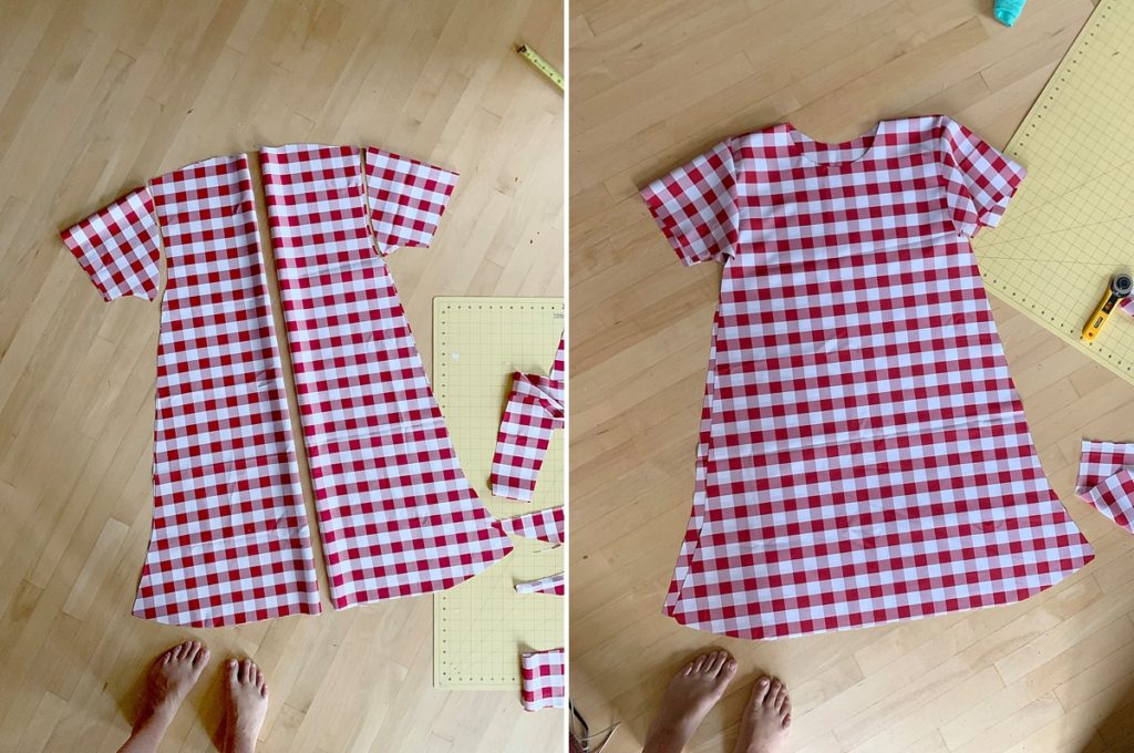 How to make a DIY picnic table costume with fake food and a table cloth, DIY halloween costume, DIY picnic table costume