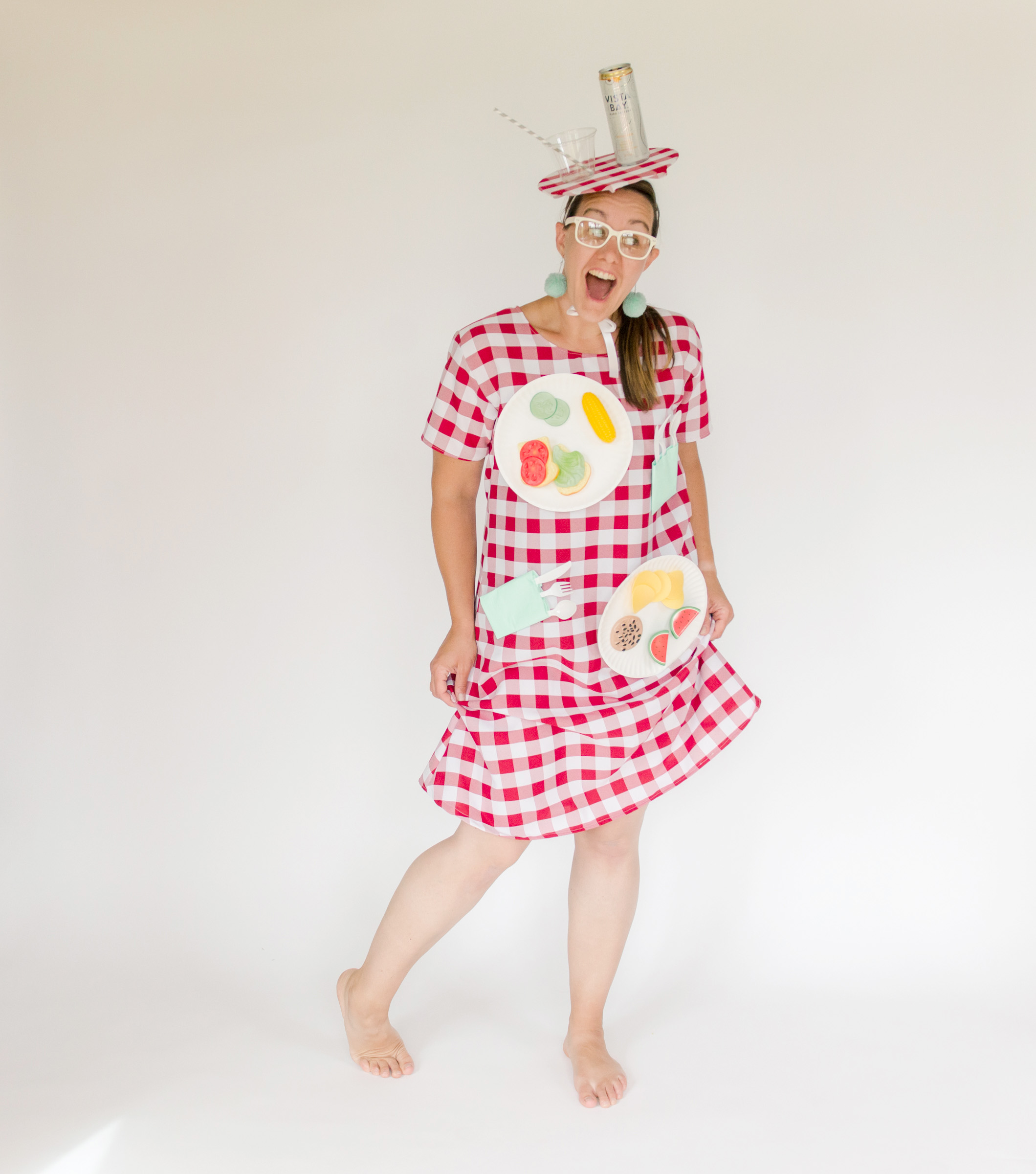 How to make a DIY picnic table costume with fake food and a table cloth