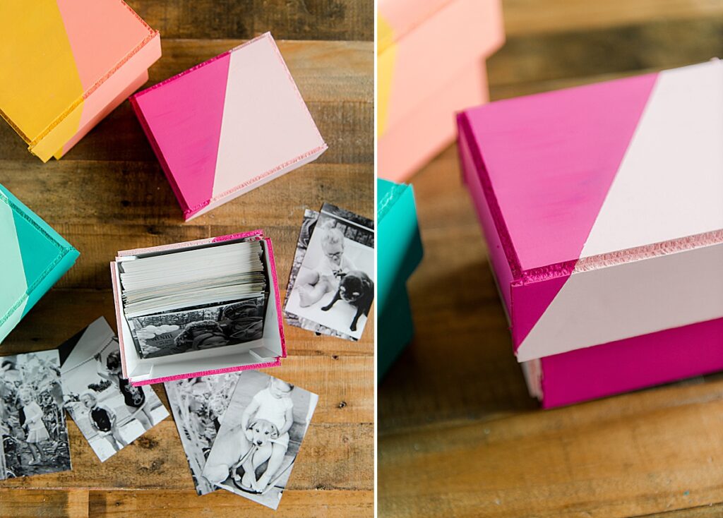 how to make a photo storage box, colorful photo storage box idea, how to make a photo storage box