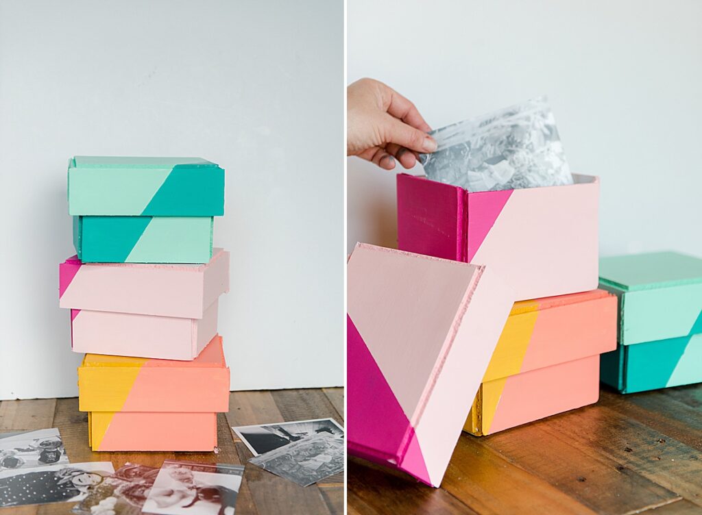 how to make a photo storage box, colorful photo storage box idea, how to make a photo storage box