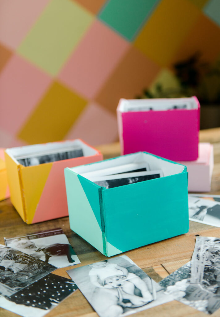 how to make a photo storage box, colorful photo storage box idea, how to make a photo storage box