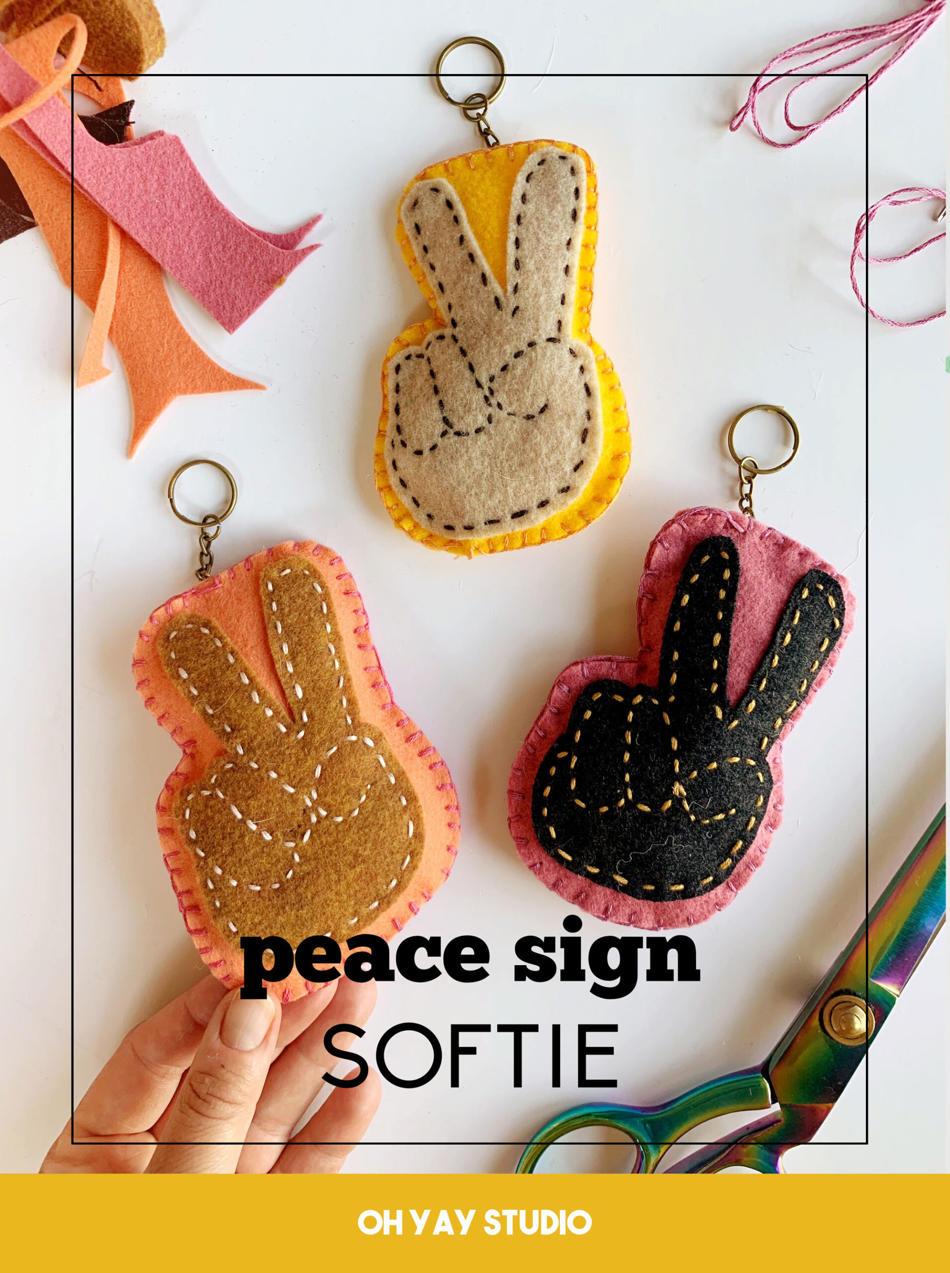 peace sign softie, peace sign craft, softie sewing, sew a softie hop, backpack softie keychain, softie keychain, hand sewing, how to hand sew