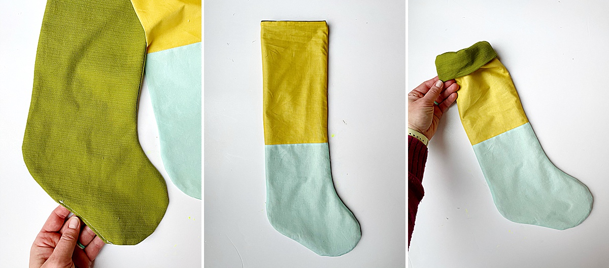 color blocked stocking pattern, how to make a color blocked stocking, janome sewing machine, stocking sewing pattern, colorful stocking, free sewing pattern