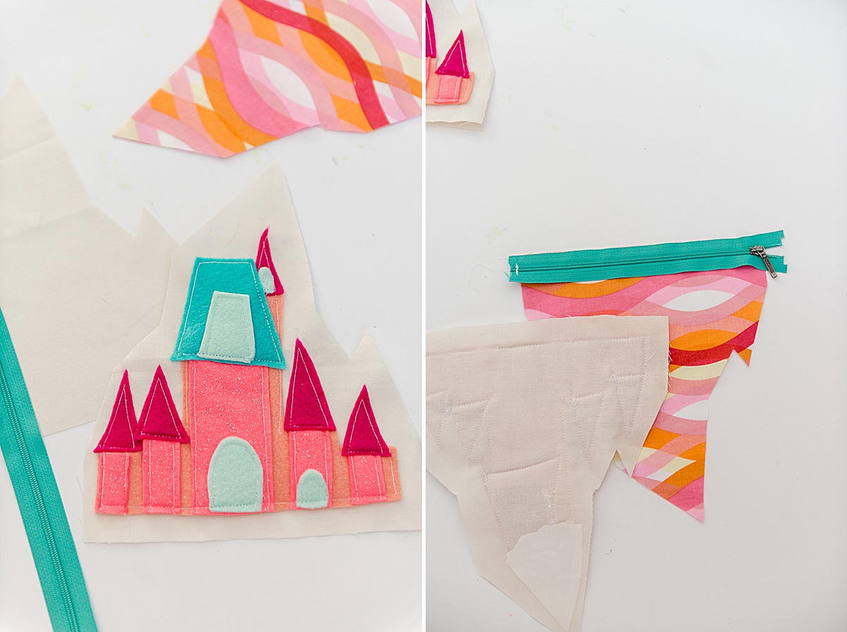 princess castle zipper pouch, disney princess castle pouch, disney princess zipper pouch, oh yay studio sewing pattern