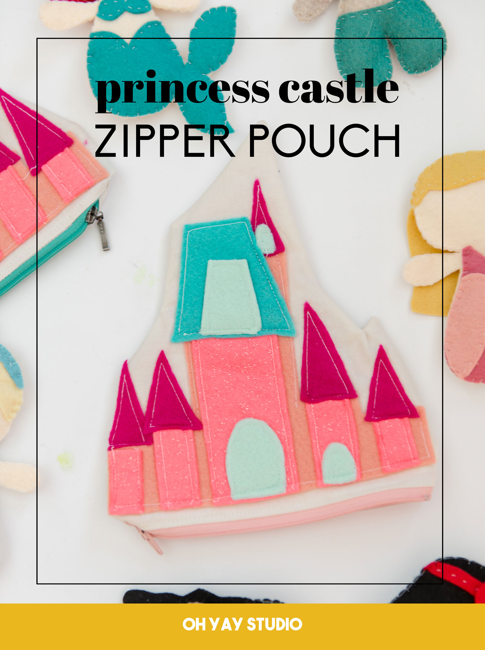 princess castle zipper pouch, disney princess castle pouch, disney princess zipper pouch, oh yay studio sewing pattern