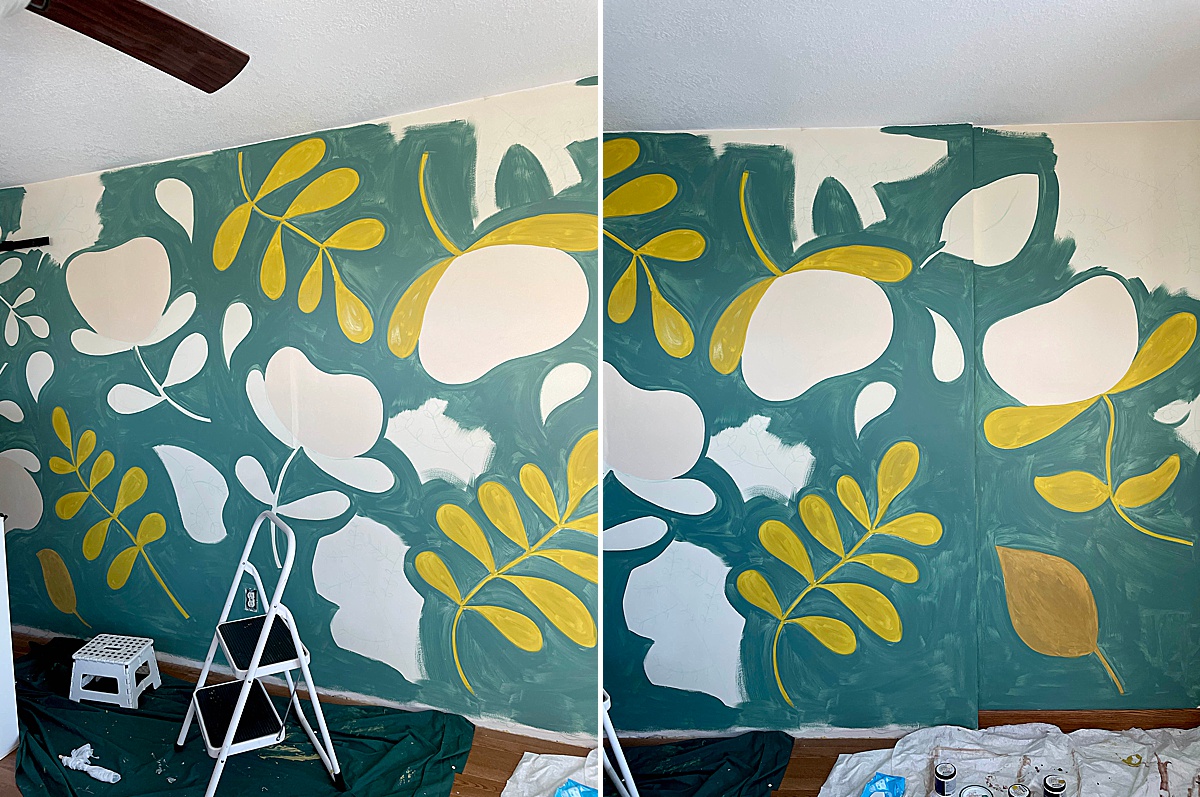 Floral wall mural, How to paint a floral mural, Playroom mural, Playroom floral mural, Floral mural how to, Home mural tips, Mural DIY