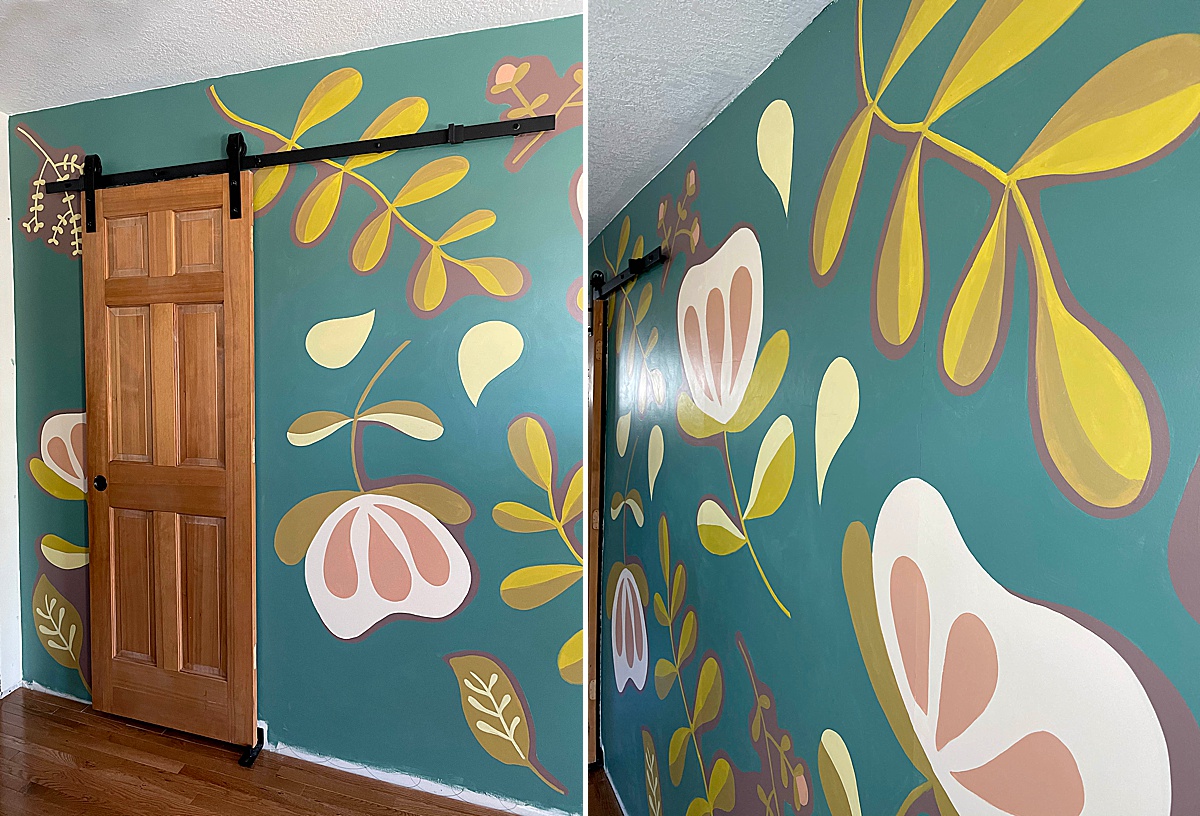 Floral wall mural, How to paint a floral mural, Playroom mural, Playroom floral mural, Floral mural how to, Home mural tips, Mural DIY