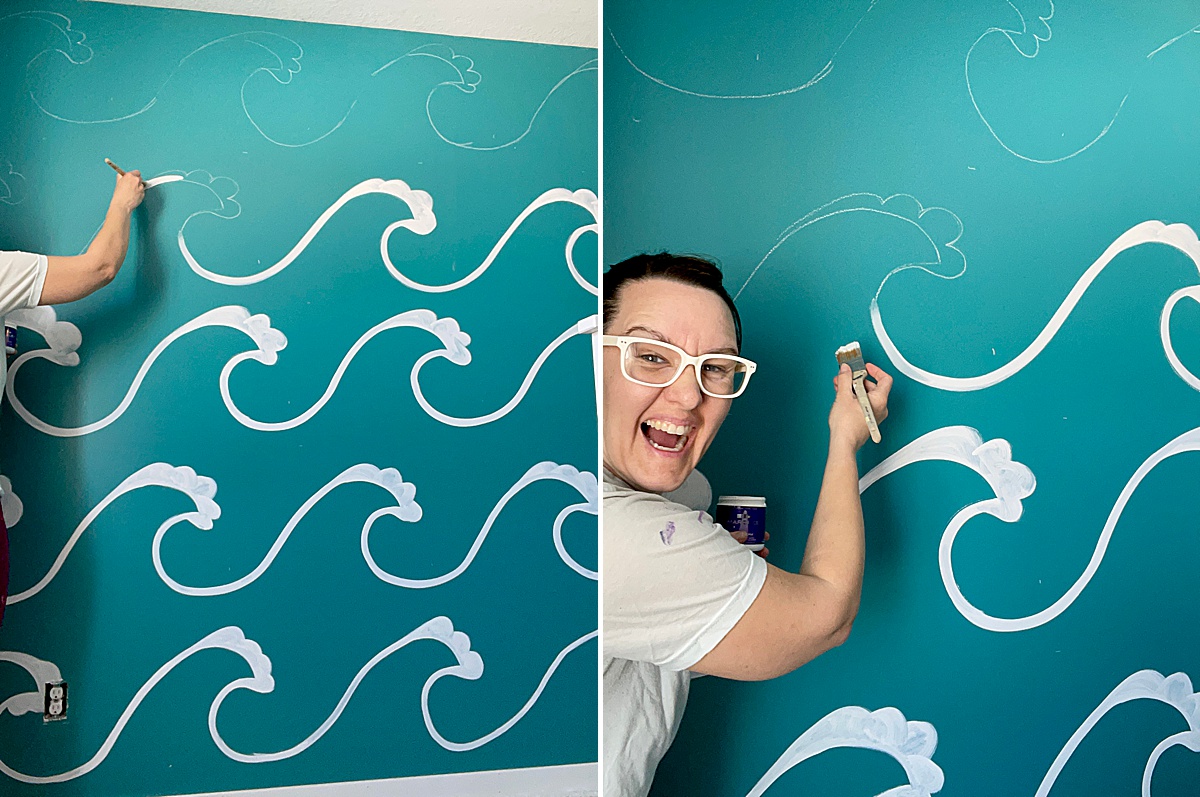 Wave mural DIY, how to paint a beachy mural, how to paint a wave mural, beach mural DIY, how to paint a mural