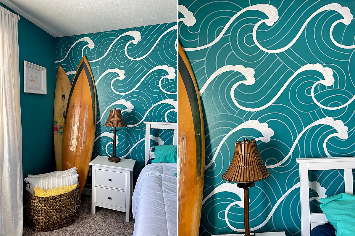 Wave mural DIY, how to paint a beachy mural, how to paint a wave mural, beach mural DIY, how to paint a mural