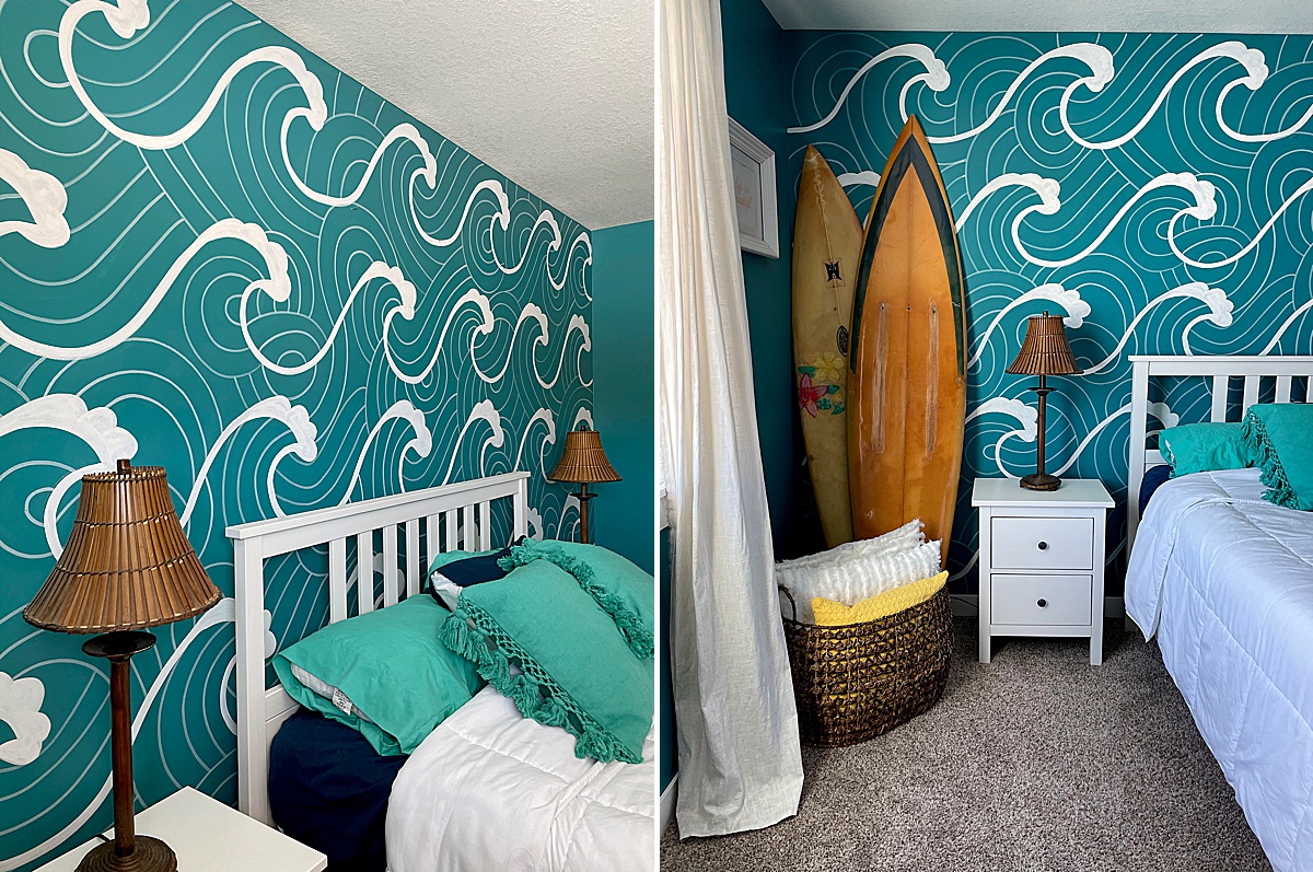 Wave mural DIY, how to paint a beachy mural, how to paint a wave mural, beach mural DIY, how to paint a mural