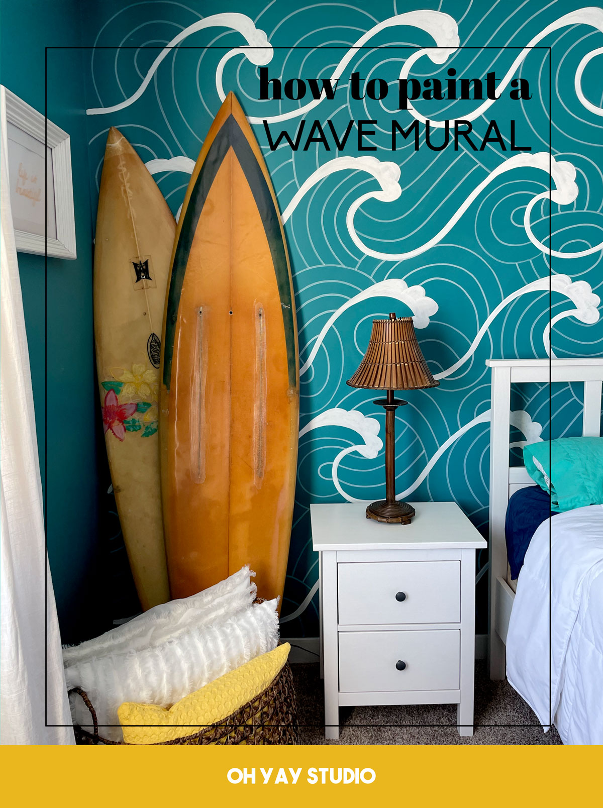 Wave mural DIY, how to paint a beachy mural, how to paint a wave mural, beach mural DIY, how to paint a mural