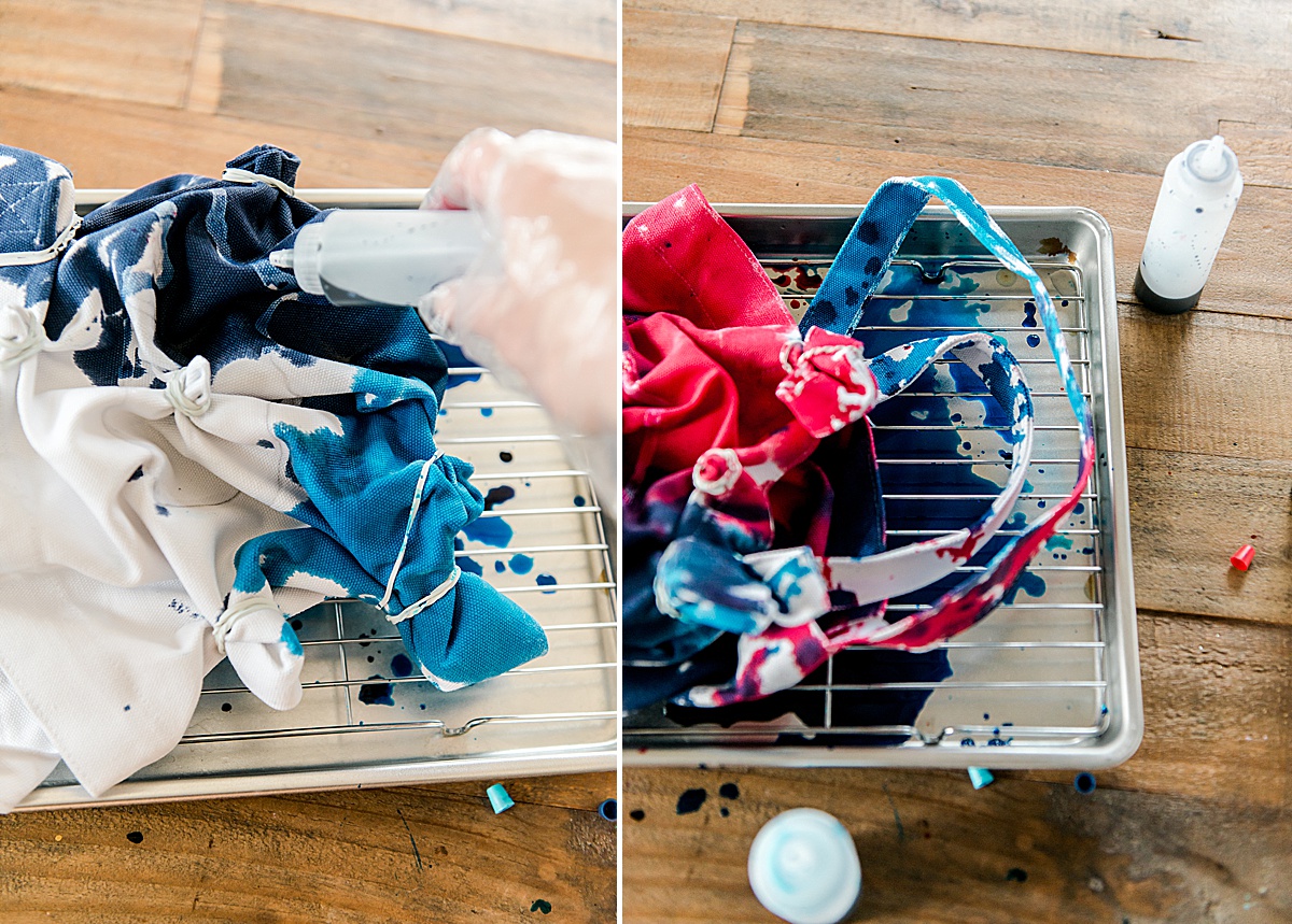 Glue resist tie dye, olympic tie dye idea, red white and blue tie die, how to glue resist with tie dye, tie dye DIY