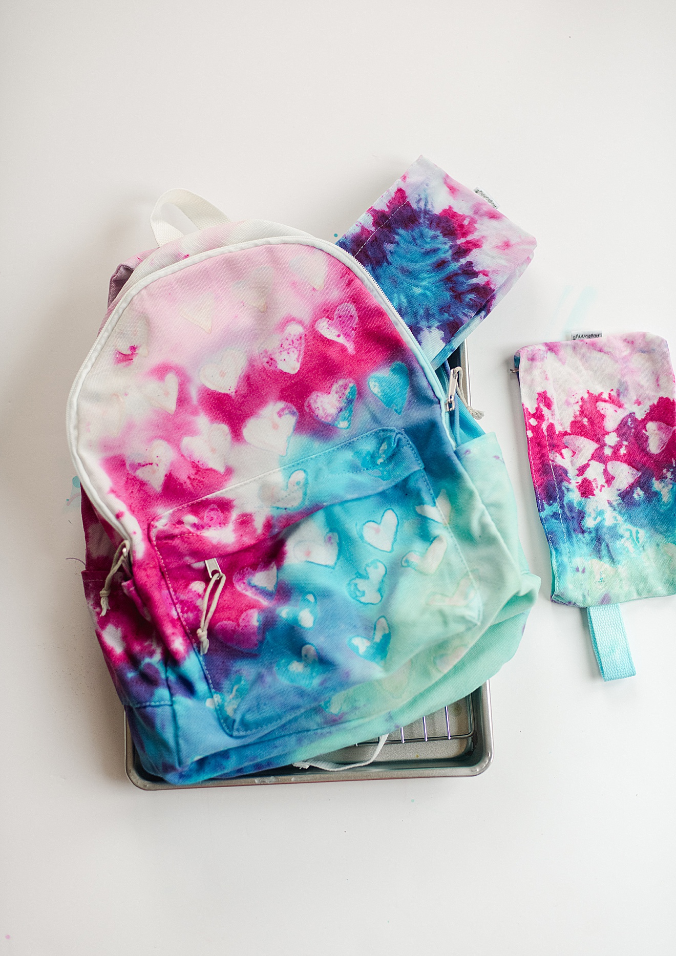 Heart Tie Dye back to school backpack + matching pencil pouch