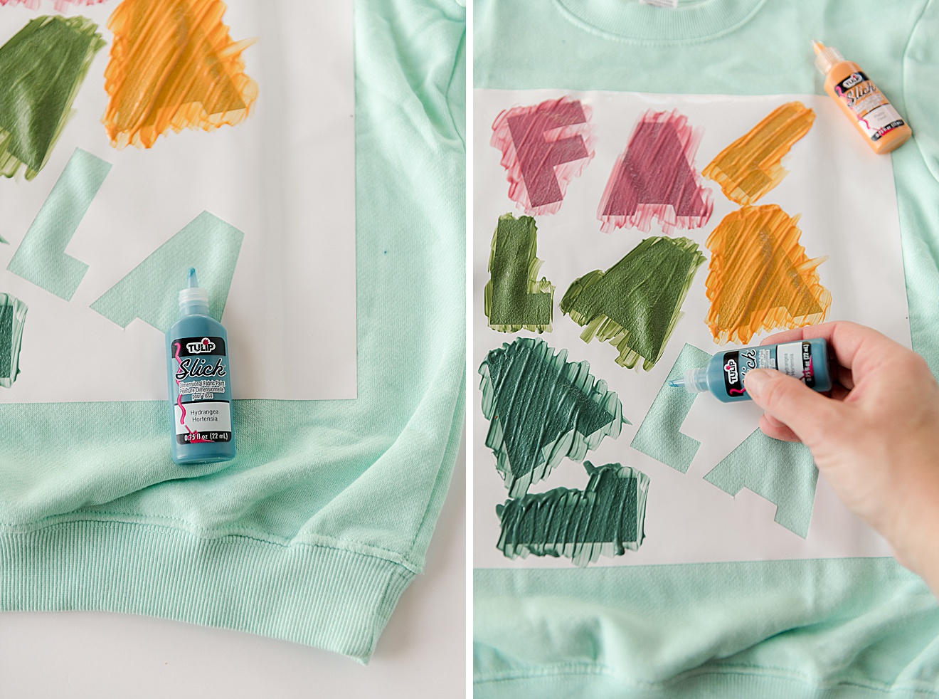 matching holiday sweatshirt tutorial, painted holiday sweatshirts, fabric paint shirts, matching family shirt idea, matching family shirt DIY