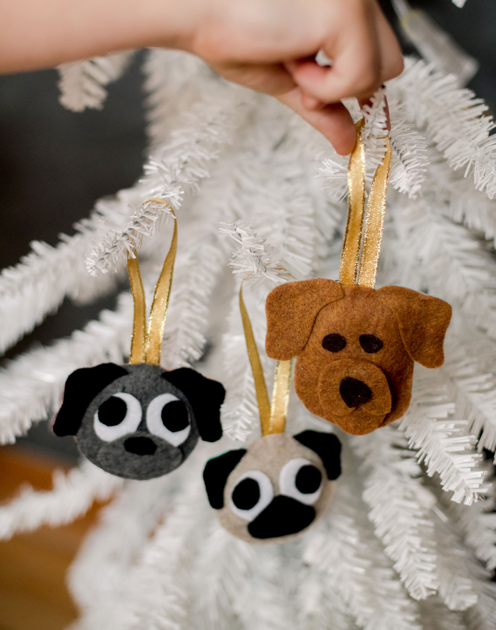 felt plush dog ornaments, handmade dog ornaments, handmade christmas ornament