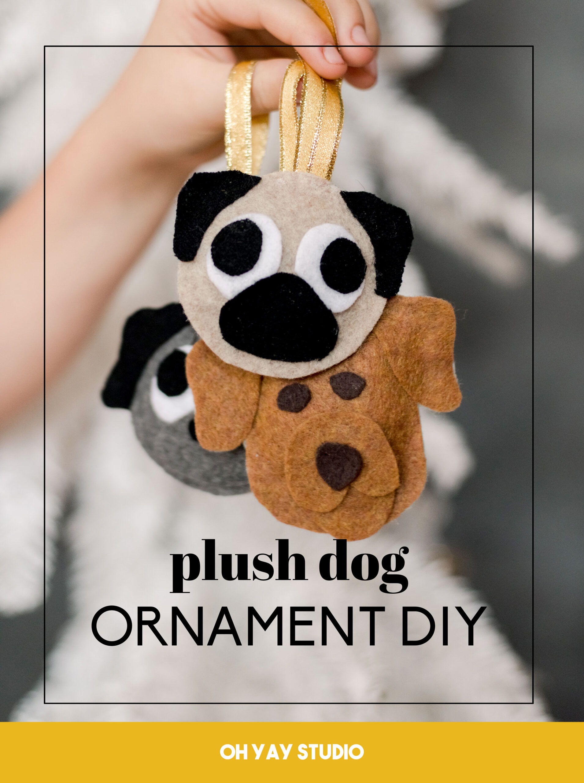 felt plush dog ornaments, handmade dog ornaments, handmade christmas ornament