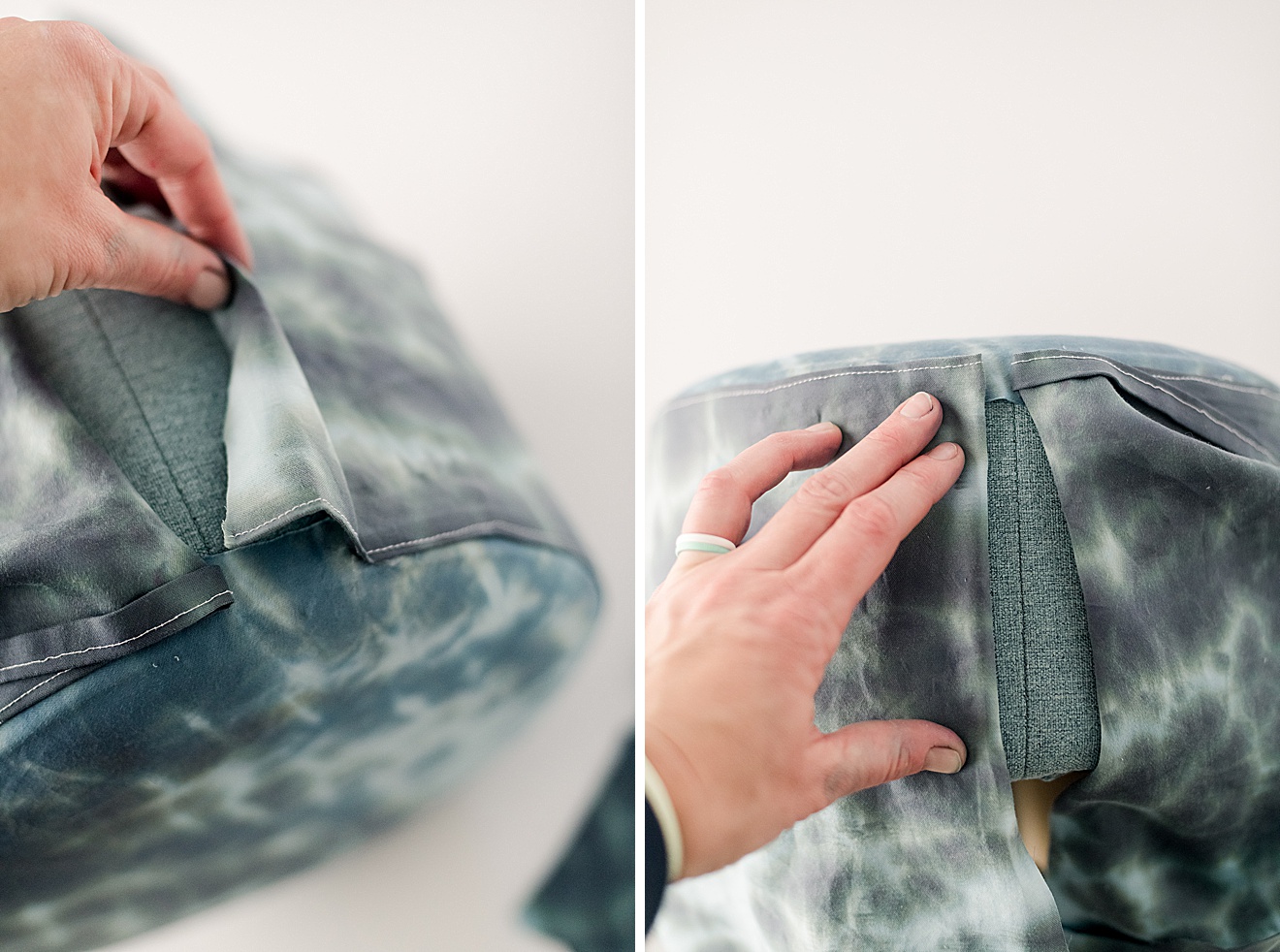 Shibori inspired footstool recovering, how to recover a footstool, shibori inspired tie dye DIY, Shibori inspired dye, how to shibori dye a footstool