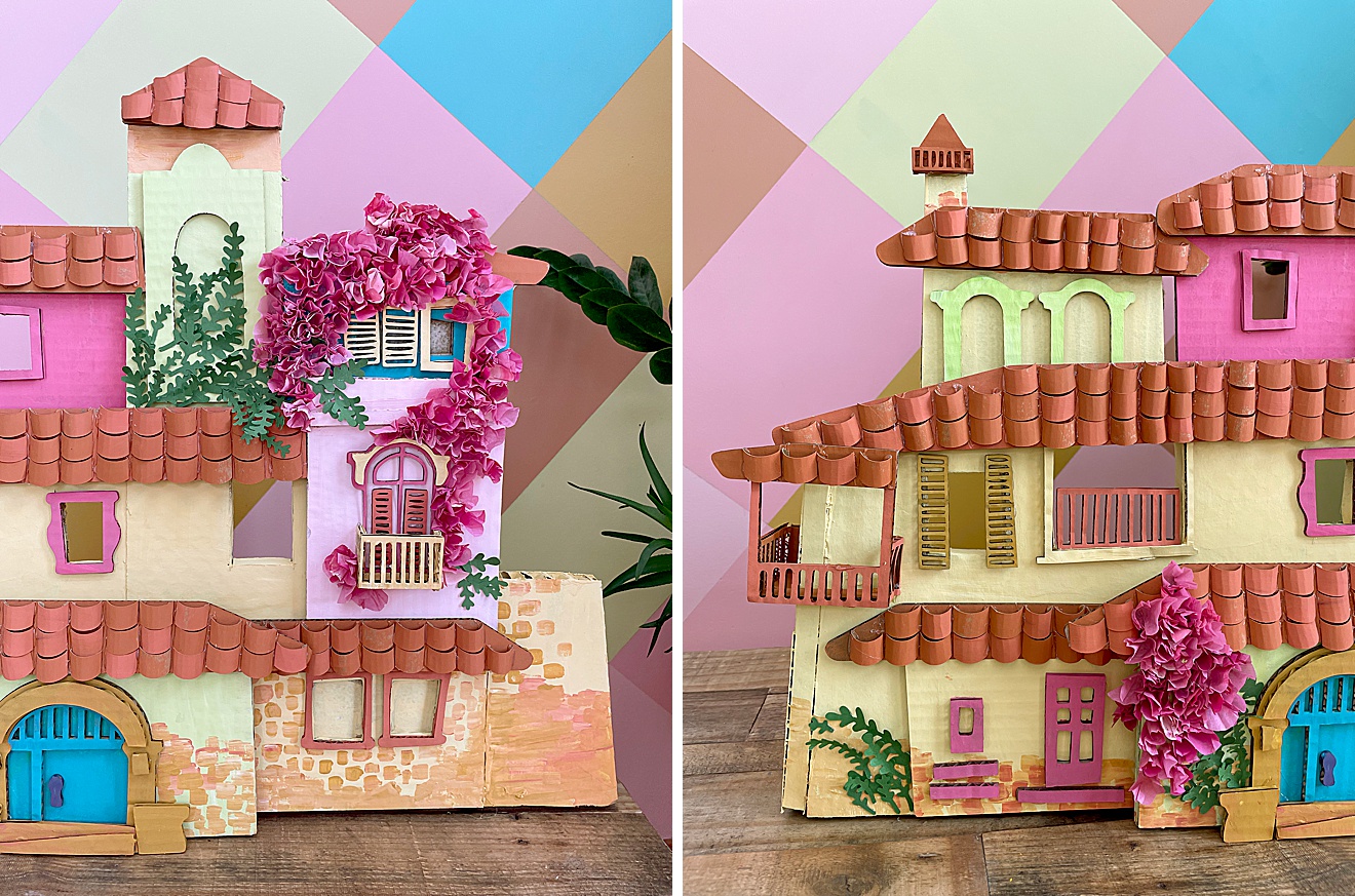 Encanto casita, cardboard Casita, cardboard structure, cardboard sculpture, how to make an Encanto Casita, Disney Encanto DIY