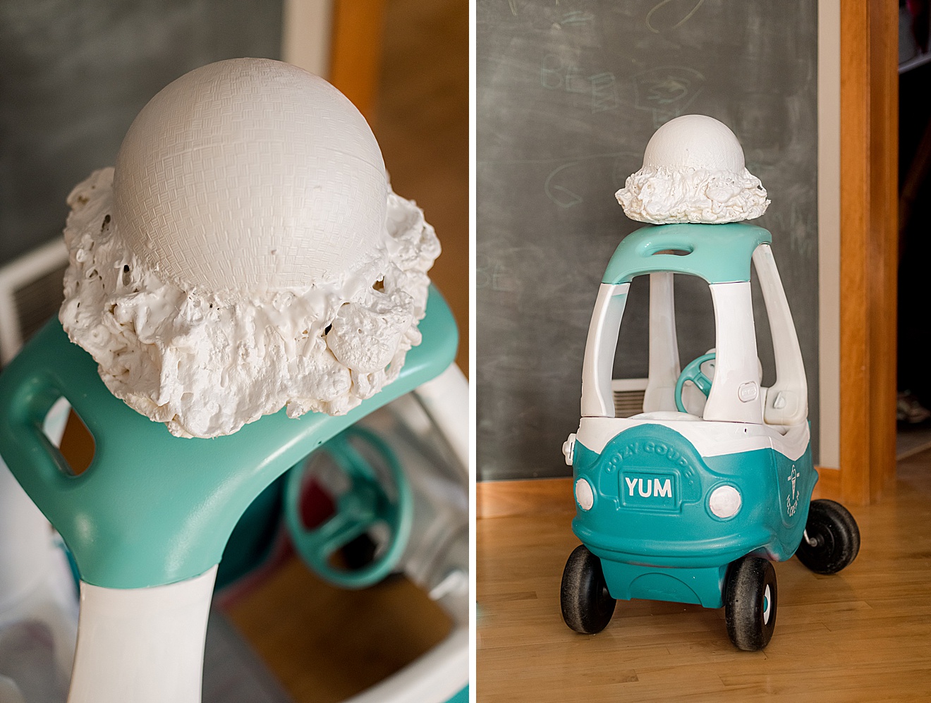 Cozy coupe makeover, ice cream truck makeover, ice cream truck cozy coupe, how to makeover a cozy coupe, little tykes cozy couple makeover, how to make a giant ice cream scoop