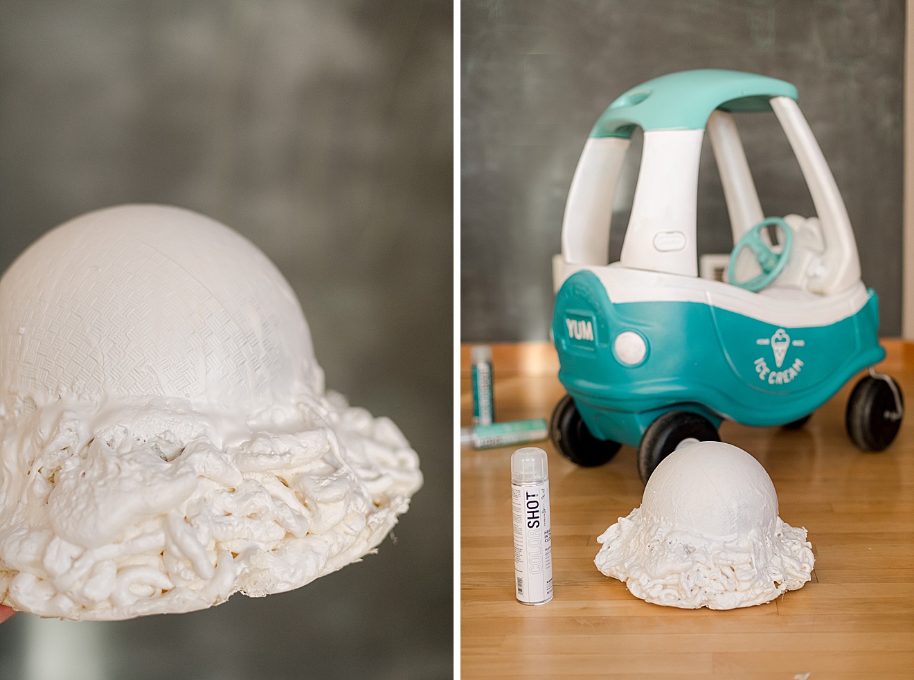 Cozy coupe makeover, ice cream truck makeover, ice cream truck cozy coupe, how to makeover a cozy coupe, little tykes cozy couple makeover, how to make a giant ice cream scoop