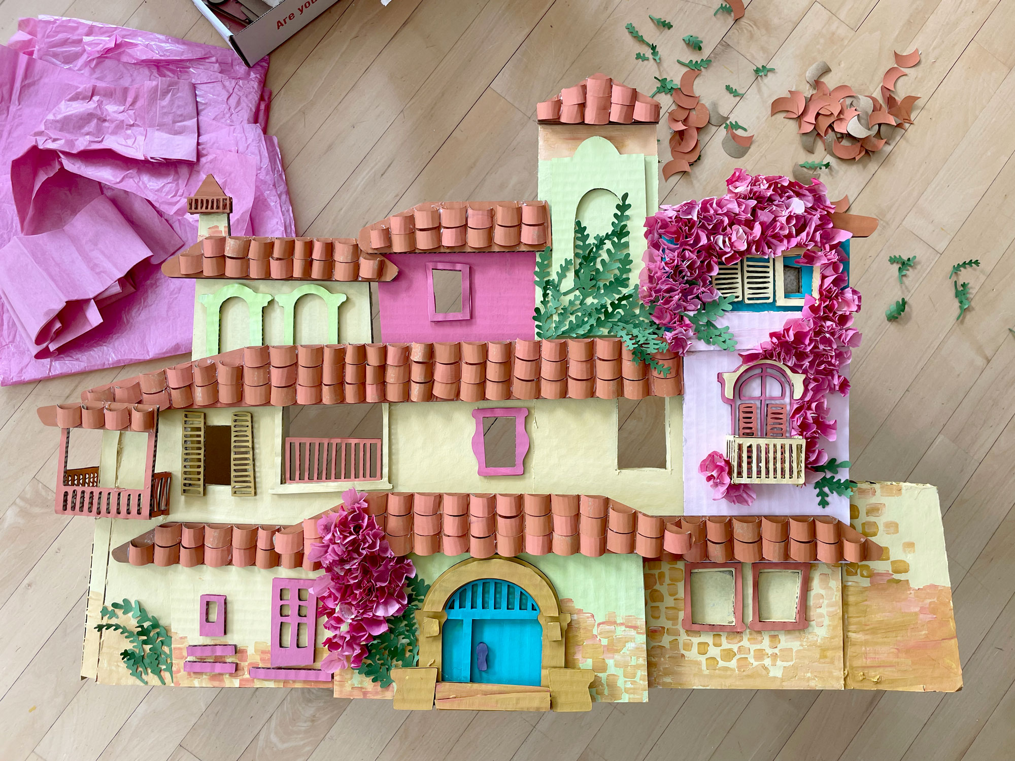 Encanto casita, cardboard Casita, cardboard structure, cardboard sculpture, how to make an Encanto Casita, Disney Encanto DIY