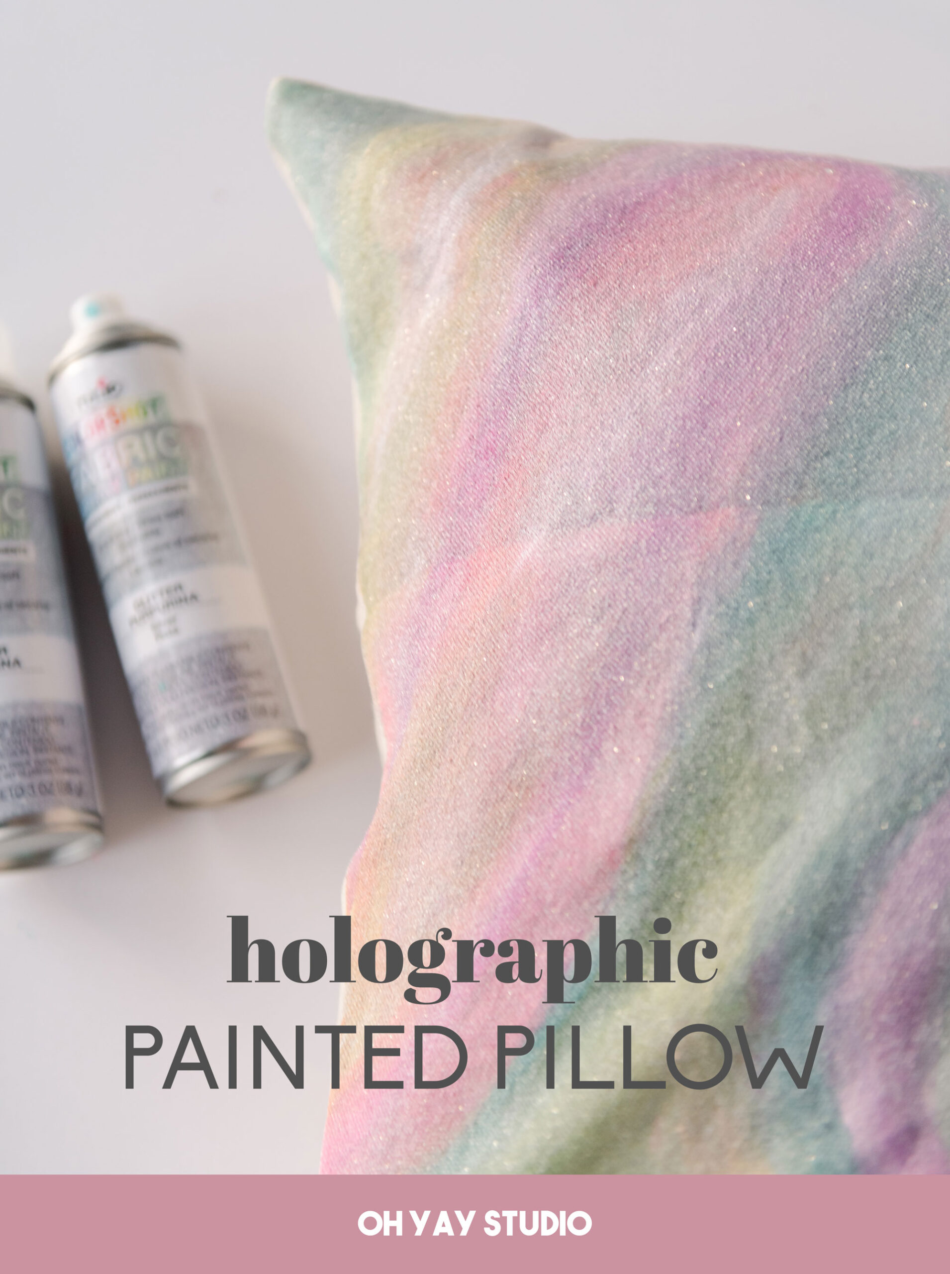 holographic pillow painting, glitter pillow painting, how to paint a pillow, fabric paint, fabric pillow painting