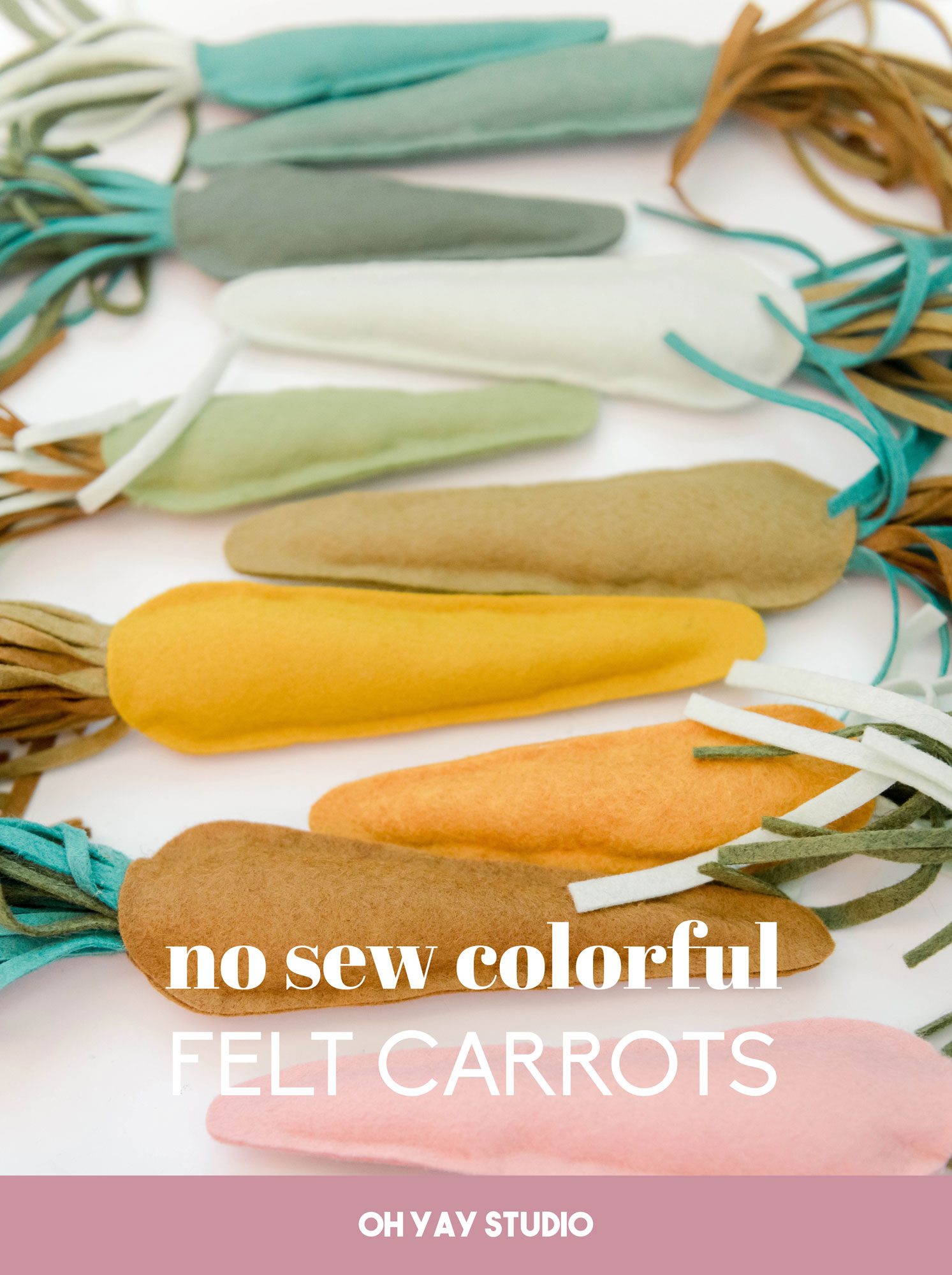 No sew felt carrot pattern, how to make a no sew carrot, how to make a fabric carrot, colorful fabric carrots, felt fabric carrot pattern