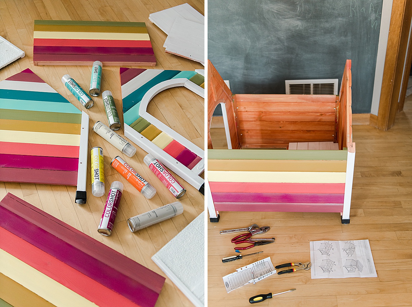 How to build a rainbow dog house, colorful doghouse DIY, painted doghouse, painted doghouse DIY, how to paint a doghouse, doghouse inspiration