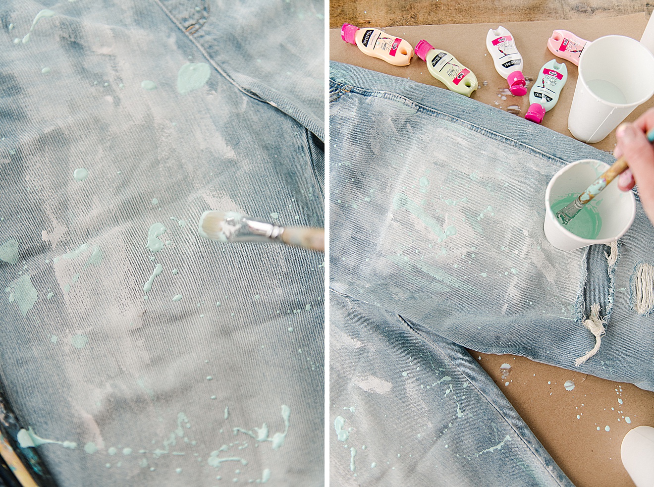 DIY splatter painted overalls, painted overalls, DIY splatter painted clothing, how to splatter paint clothing, the best paint for painting clothing, how to paint clothing