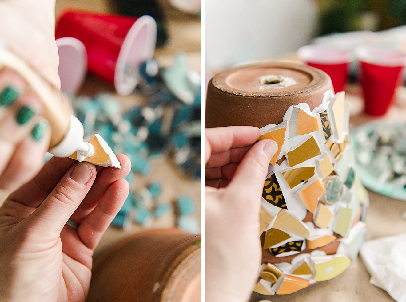 how to do a ceramic mosaic pot, Mosaic pot DIY, ceramic mosaic pot, Earth day DIY ideas, how to make a mosaic, Easy mosaic, Beginner mosaic post DIY