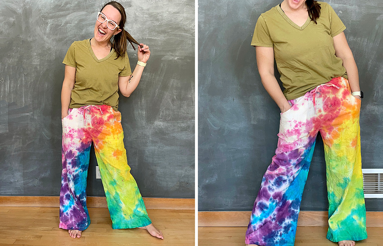 Tie dye pants tutorial, Tie Dye DIY, Rainbow tie dye pants, Rainbow tie dye pants DIY, How to do tie dye well, How to die dye pants, rainbow tie dye tutorial