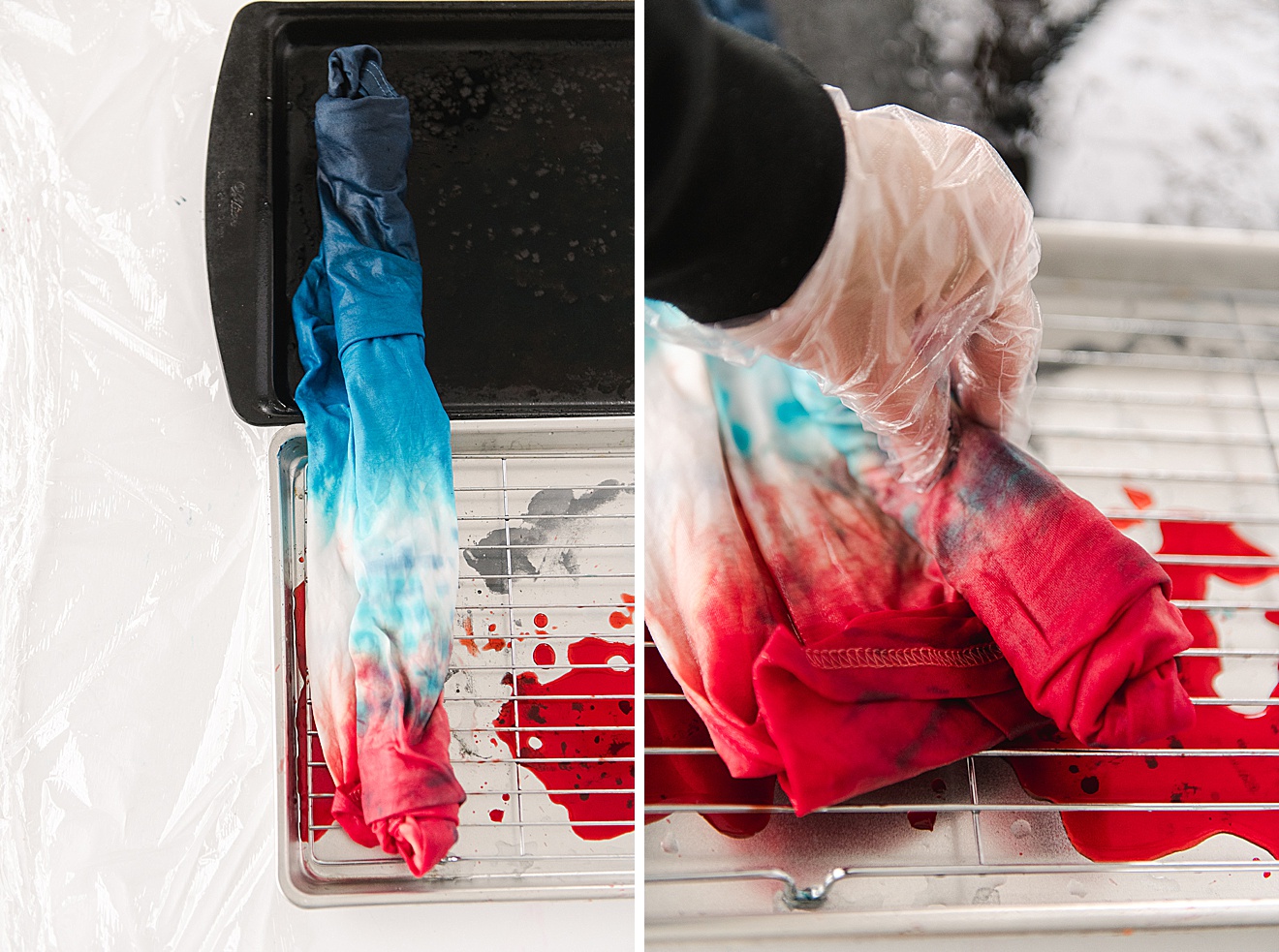 ombre tie dye, how to ombre tie dye, red white and blue tie dye dress, tie dye dress DIY, tie dye dress DIY oh yay studio, how to ombre tie dye