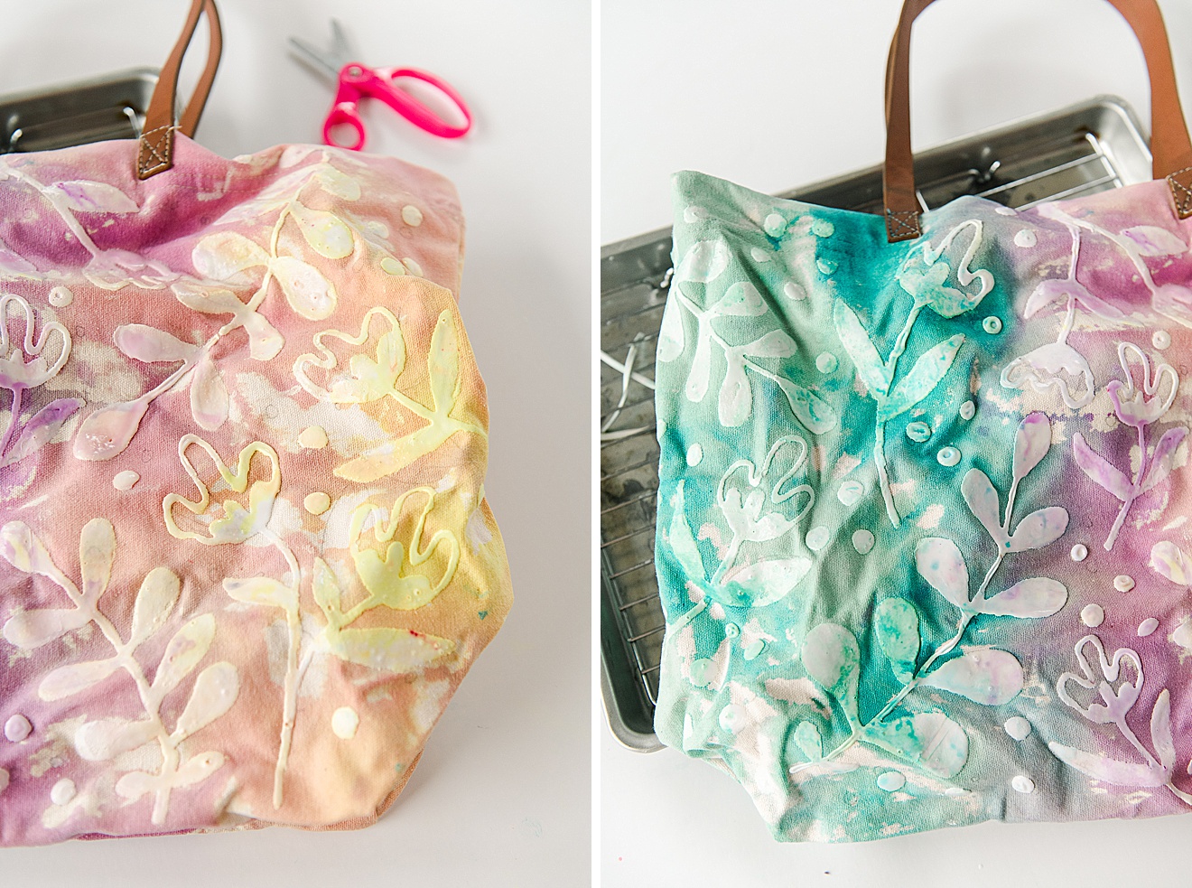 Spring floral tie dye, flower tie dye DIY, how to do tie dye resist, Tulip tie dye kit, How to tie dye a tote, Tie dye resist project