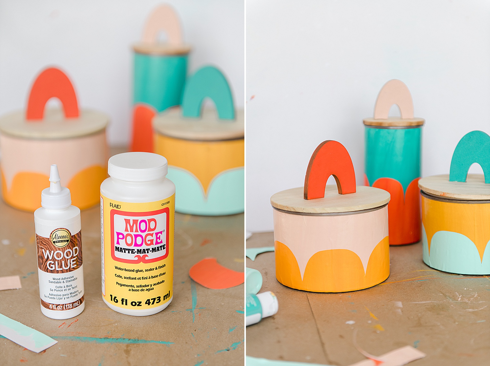 Colorful container, colorful kitchen container, colorful storage container diy, mod podge container, DIY mod podge container, DIY colorful container