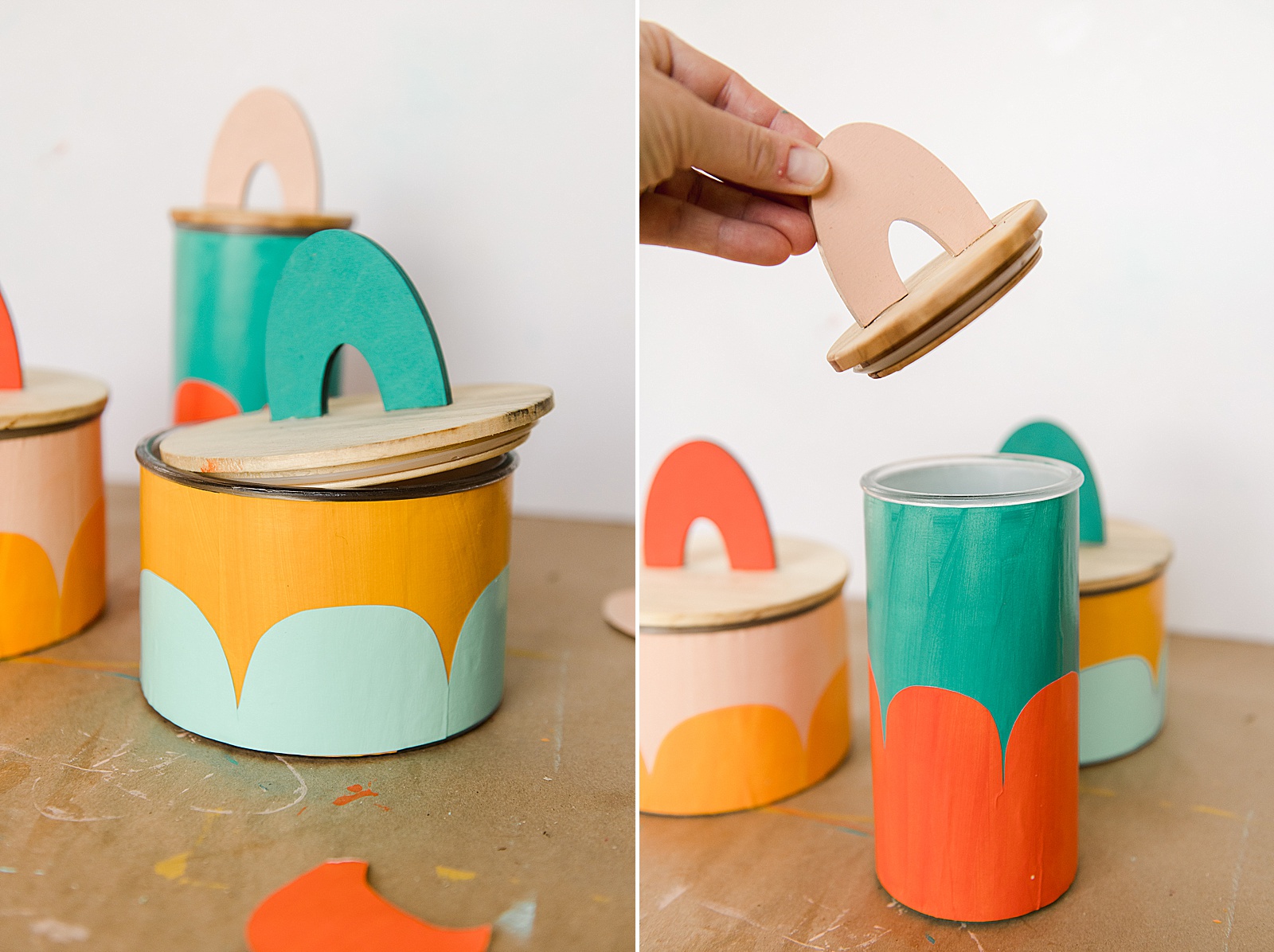 Colorful container, colorful kitchen container, colorful storage container diy, mod podge container, DIY mod podge container, DIY colorful container