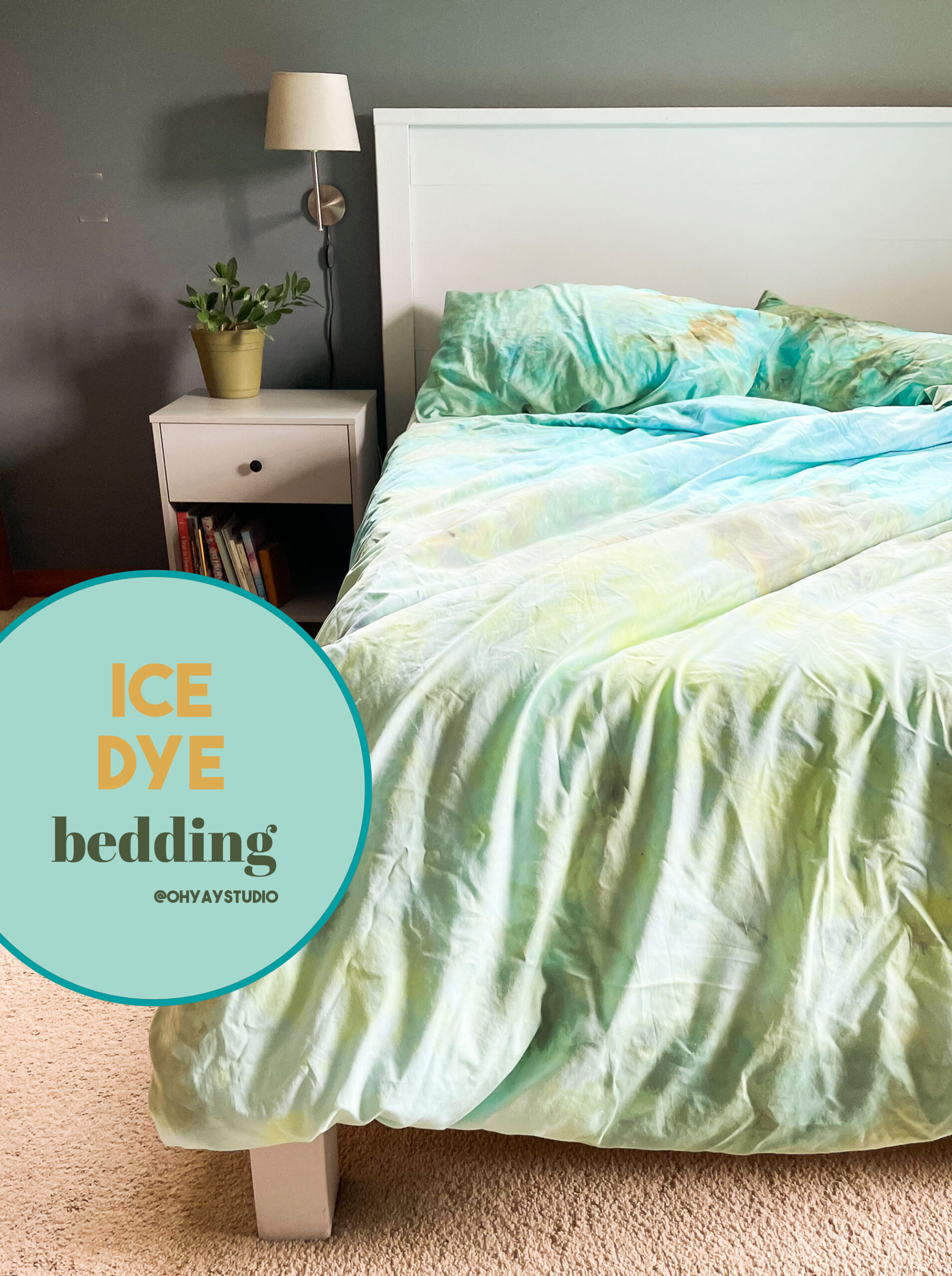 ice dye bedding, tie dye bedding, how to ice dye, ice dye DIY, how to ice dye Tulip, How to use Tulip dye, How to tie dye big items, oh yay studio tie dye 
