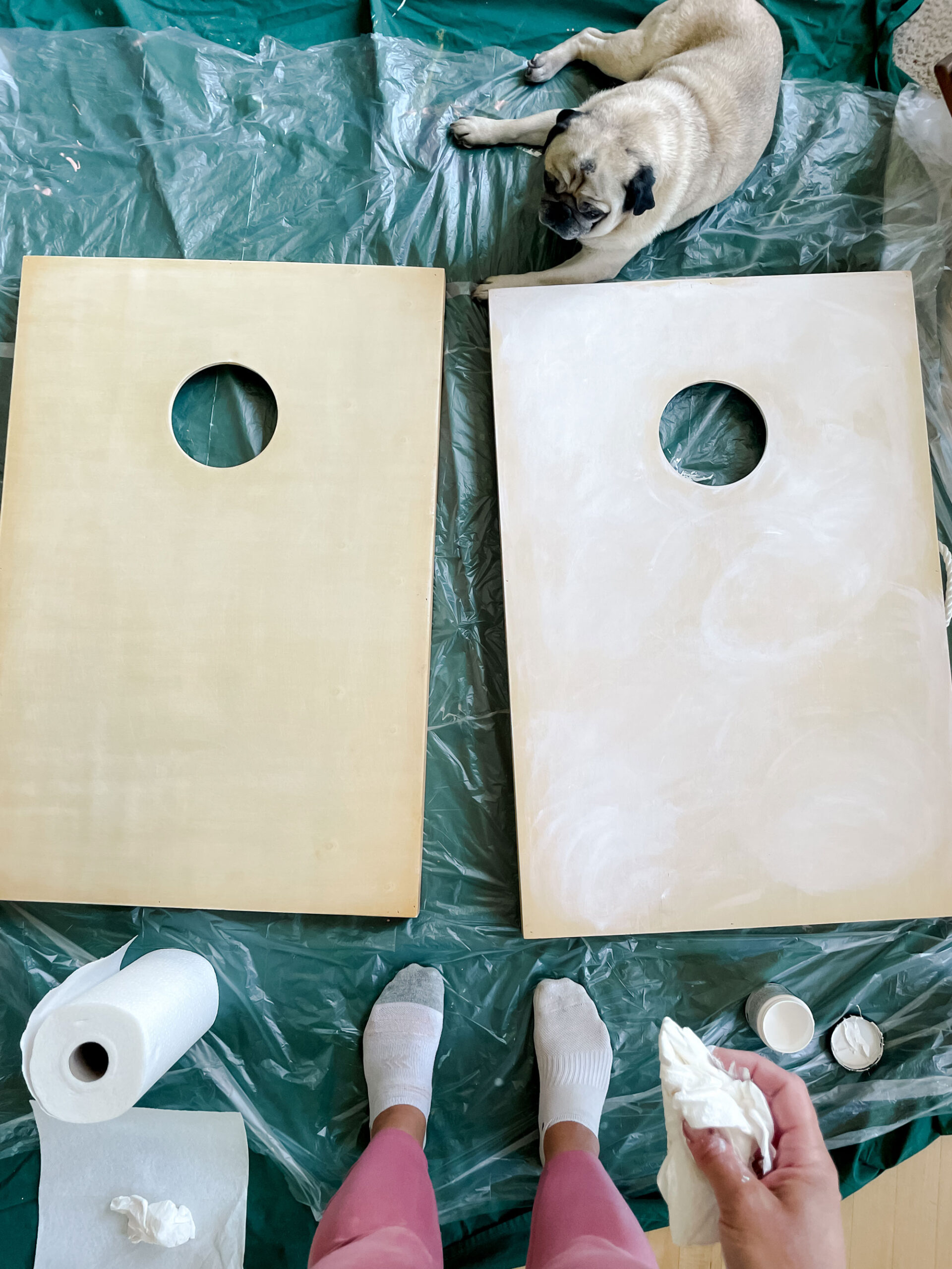 How to paint custom bag boards, palm leaf bag boards, 4th of july bag boards, colorful custom bag boards, painted bag boards DIY