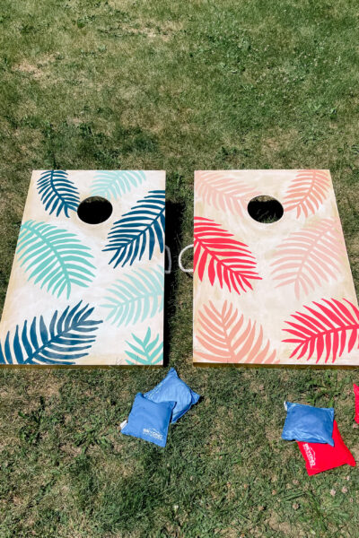 How to paint custom bag boards, palm leaf bag boards, 4th of july bag boards, colorful custom bag boards, painted bag boards DIY
