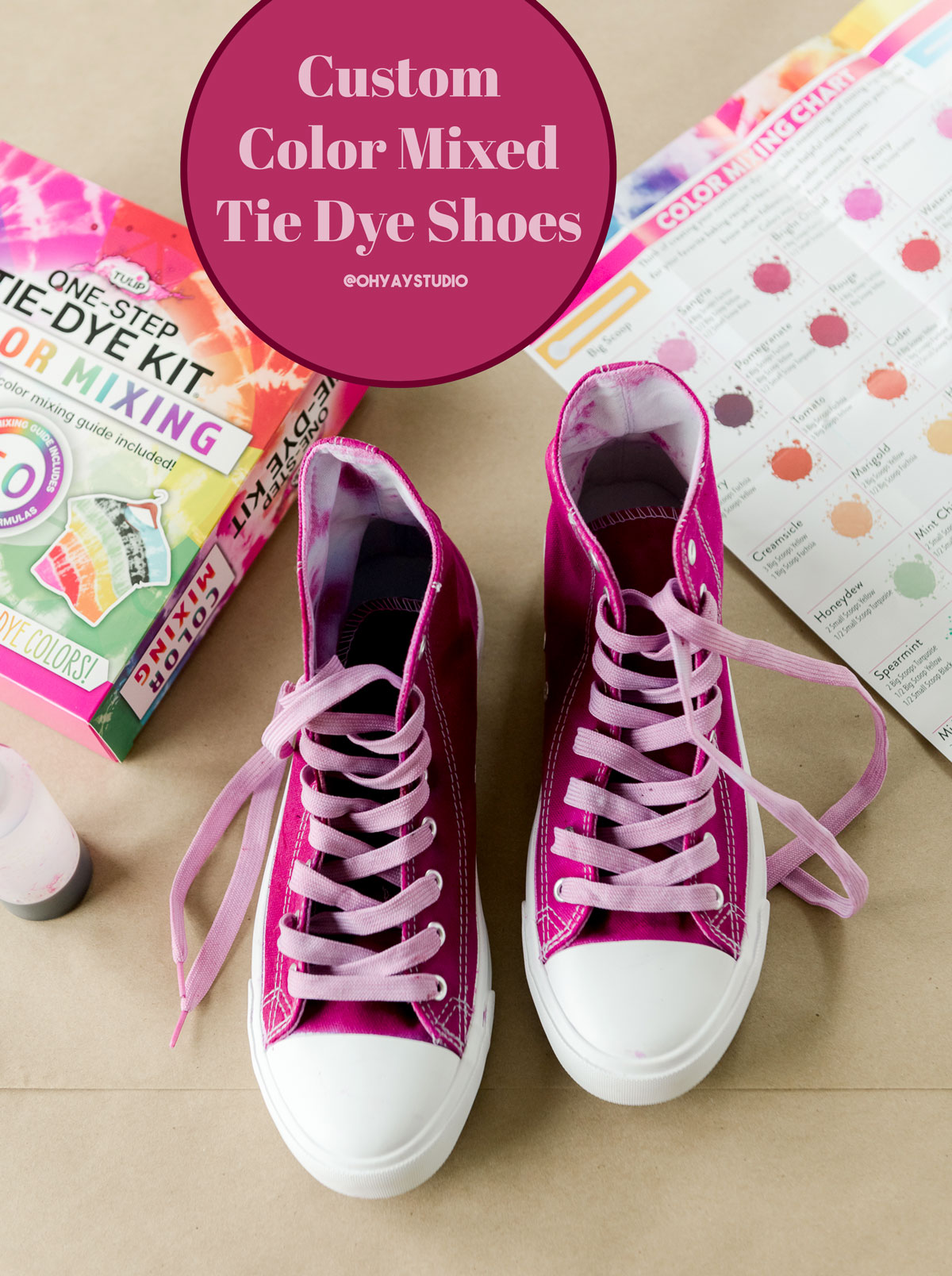 Custom Colored tie dye shoes, how to tie dye shoes, tie dye shoes, tie dyeing tips and tricks, Tie Dye DIY, tulip tie dye