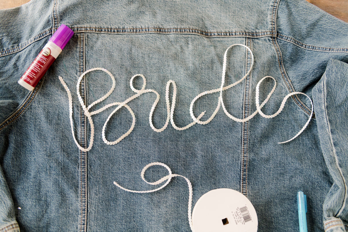 Custom bridal jean jacket, custom bride jacket, custom wedding getting ready, bridal jean jacket DIY, jean jacket DIY